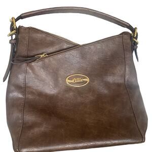 Danbury Mint Everywhere Purse Shoulder Handbag Brown Cognac Faux Leather Lillie